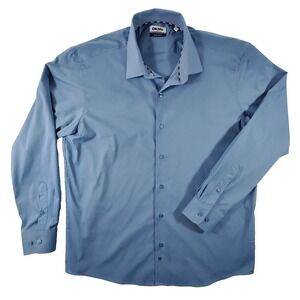 DKNY Slim Fit Stretch Dress Shirt Blue 17-17.5 34/35 XL Button Front